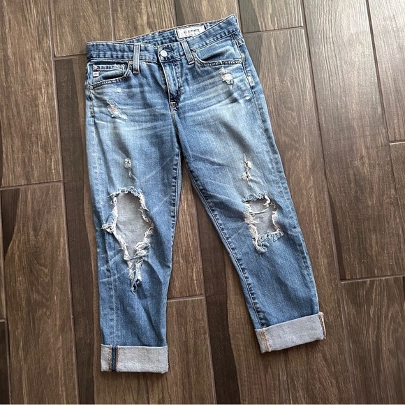 Ag Adriano Goldschmied Denim - AG Adriano Goldschmied Ex Boyfriend Slouchy Slim Distressed Jeans 12 Yr Ara 25